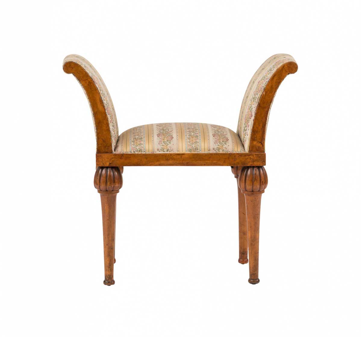 Continental neoclassic birch and fruitwood bench