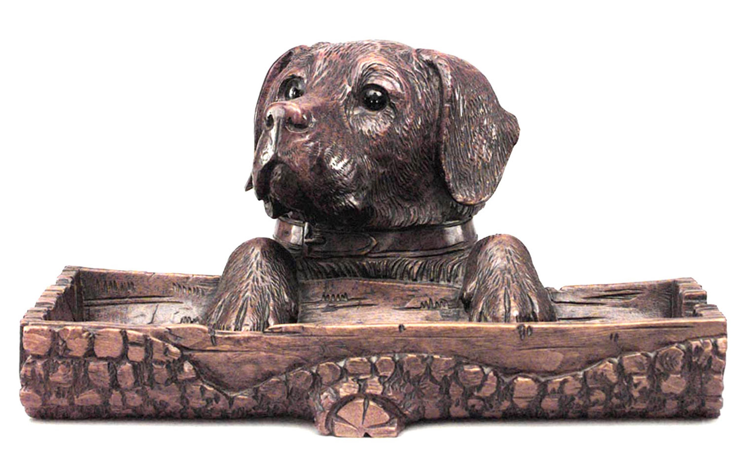 Rustic black forest walnut carved dog pen holder