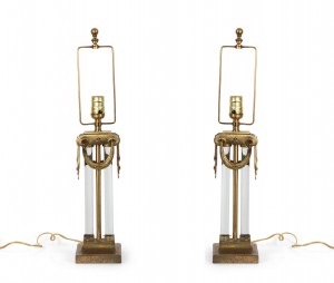 American art moderne brass and glass table lamps