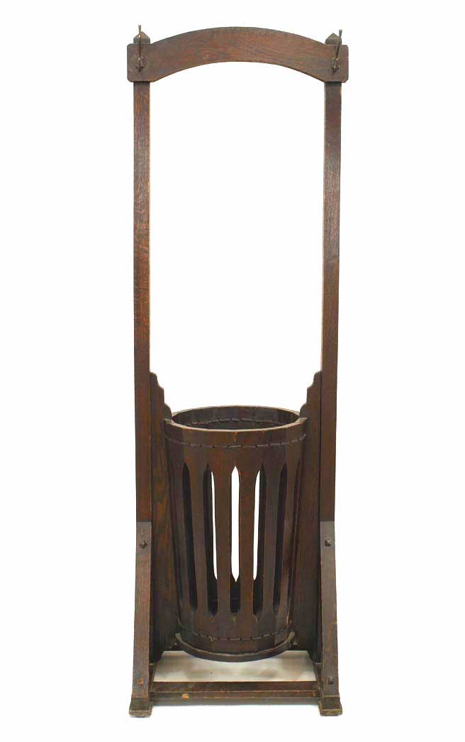 Arts crafts oak barrel umbrella stand