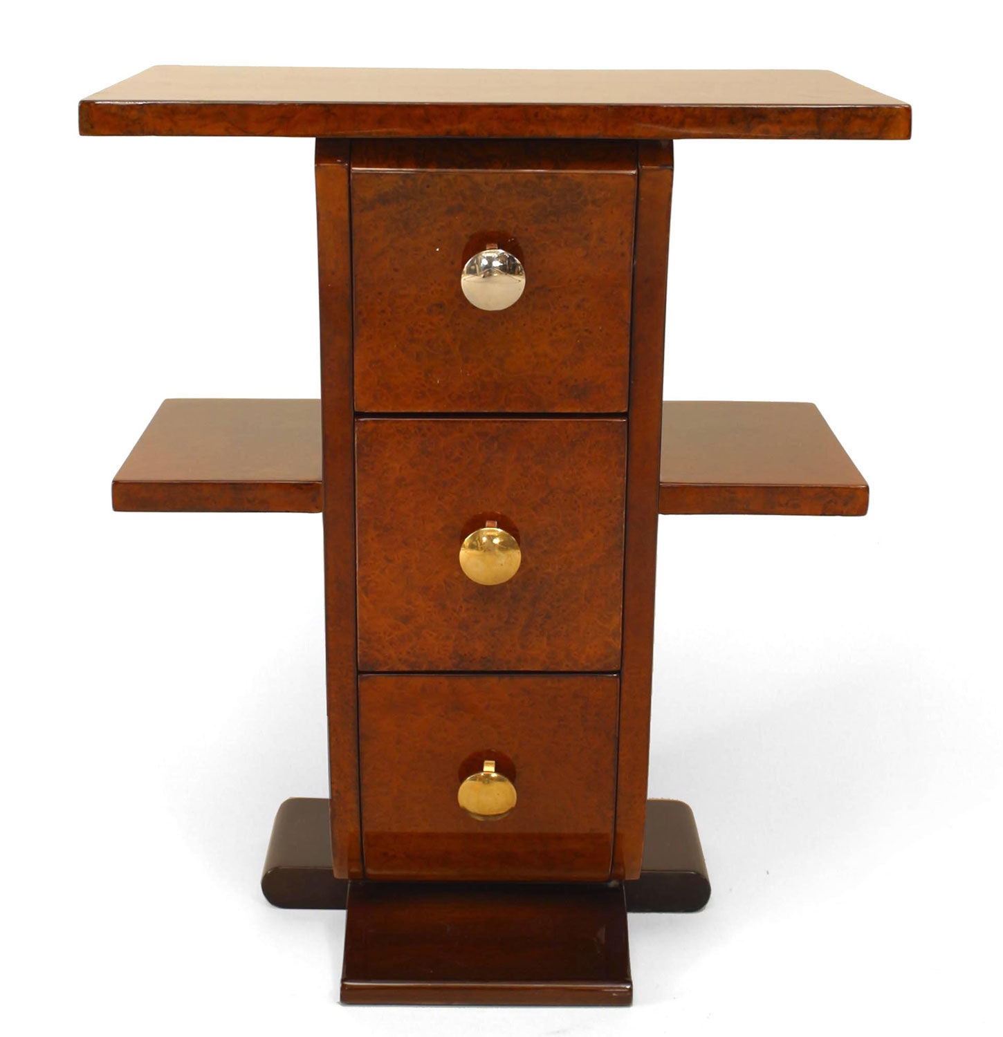French art deco amboyna wooden end tables