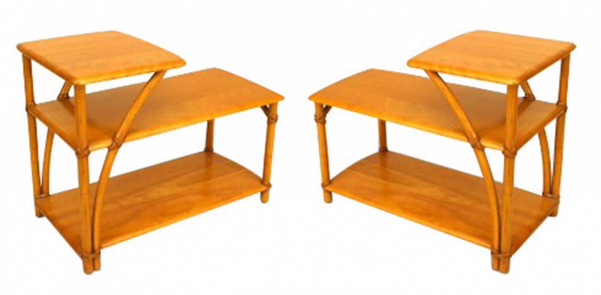 Haywood wakefield art moderne 2 tier maple end tables 1