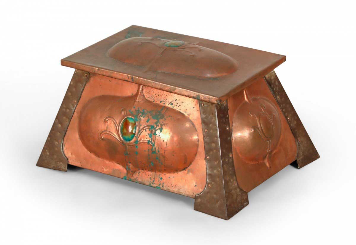 English arts crafts copper and enamel box