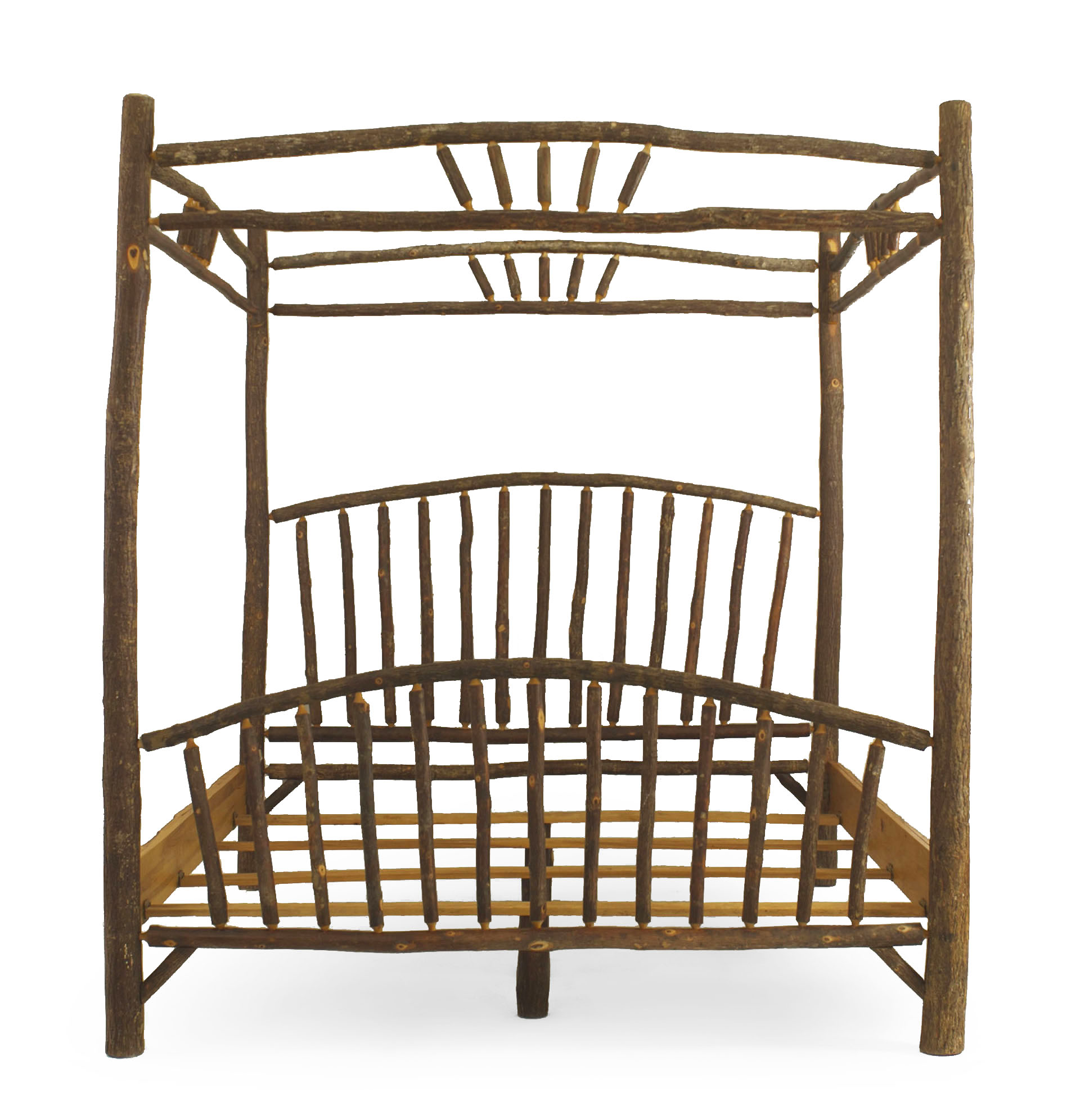 Rustic old hickory wood canopy king bed