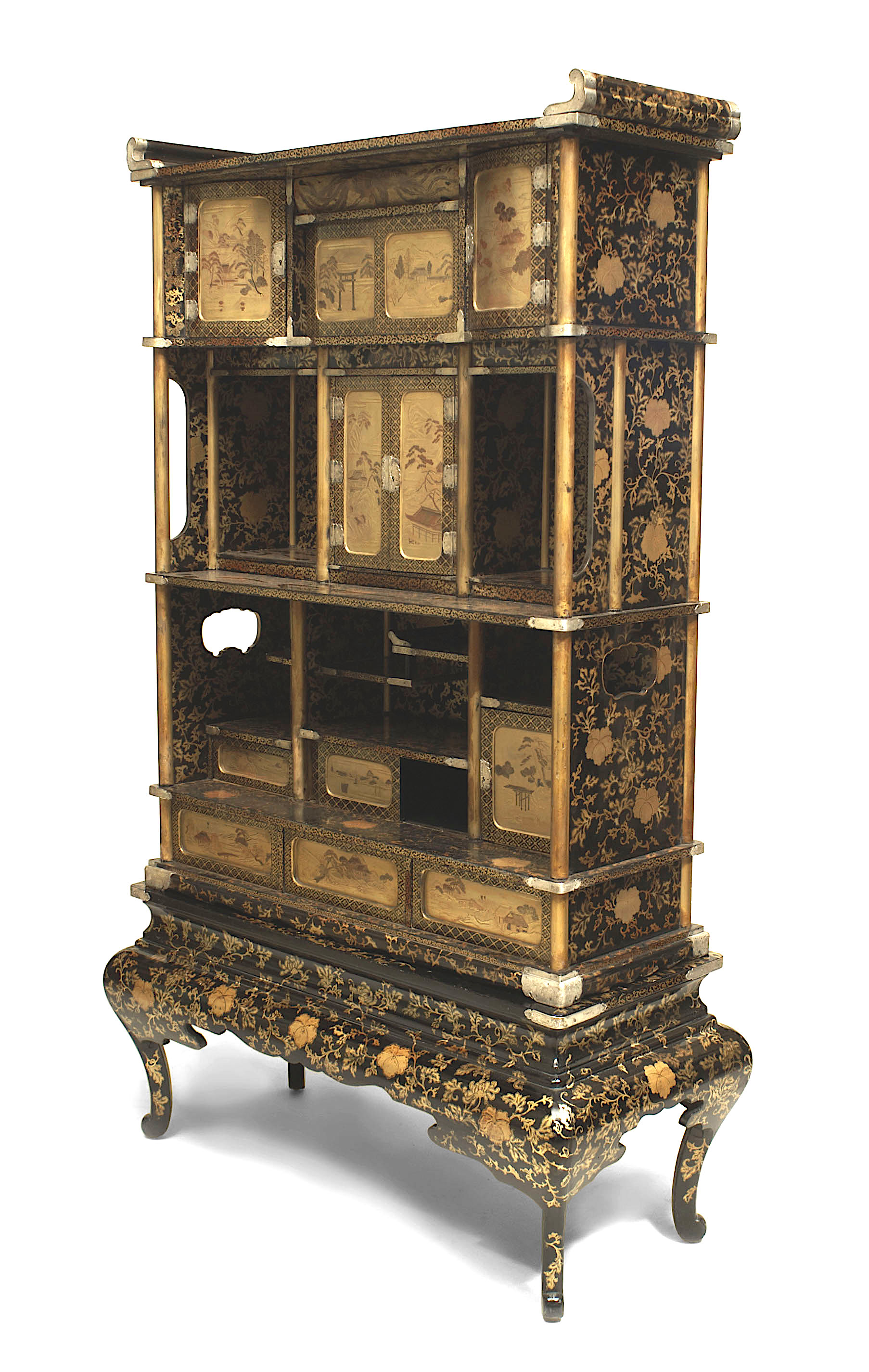 Japanese Meiji Black Lacquered Etagere