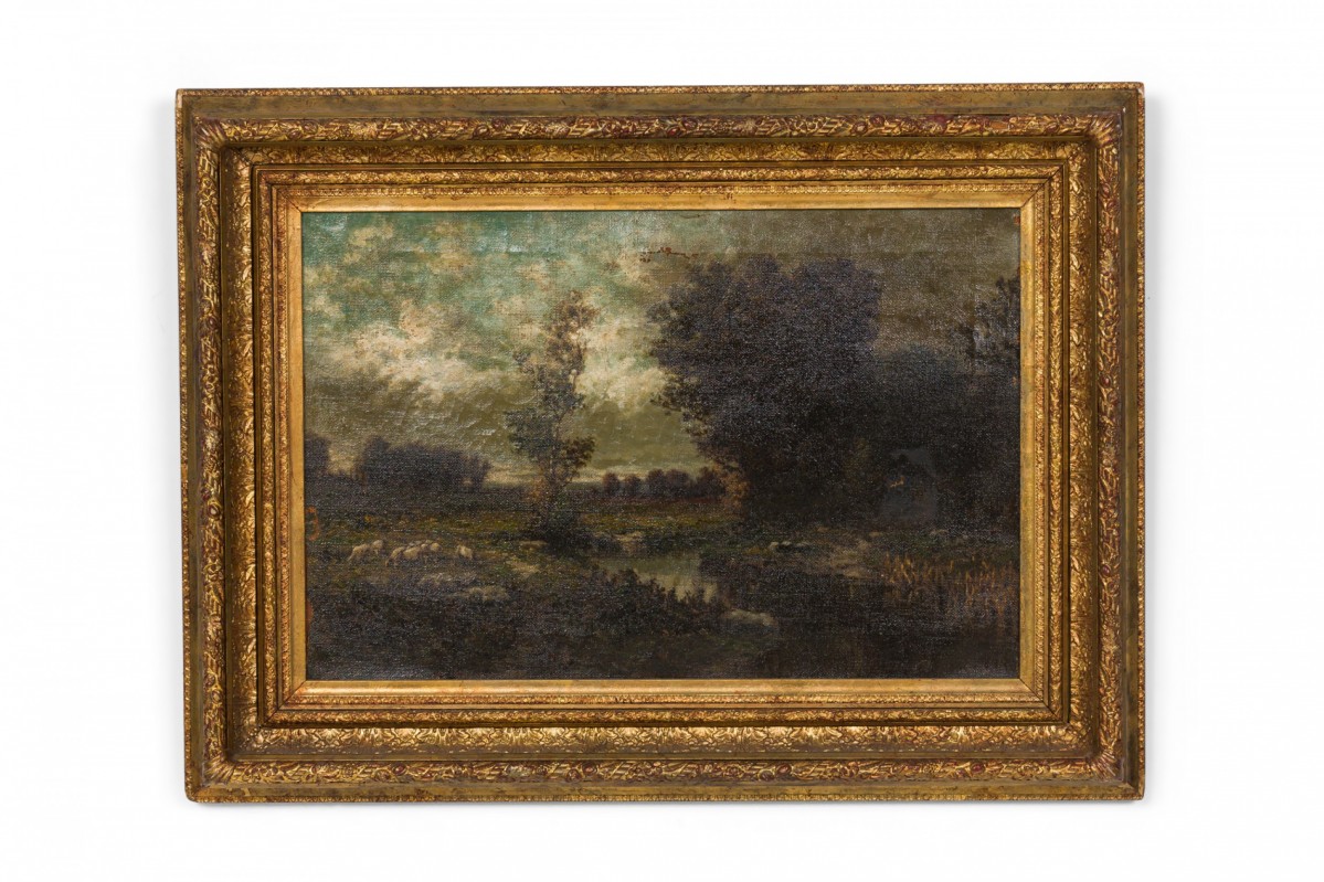 American victorian landscape of sheep by stream 1