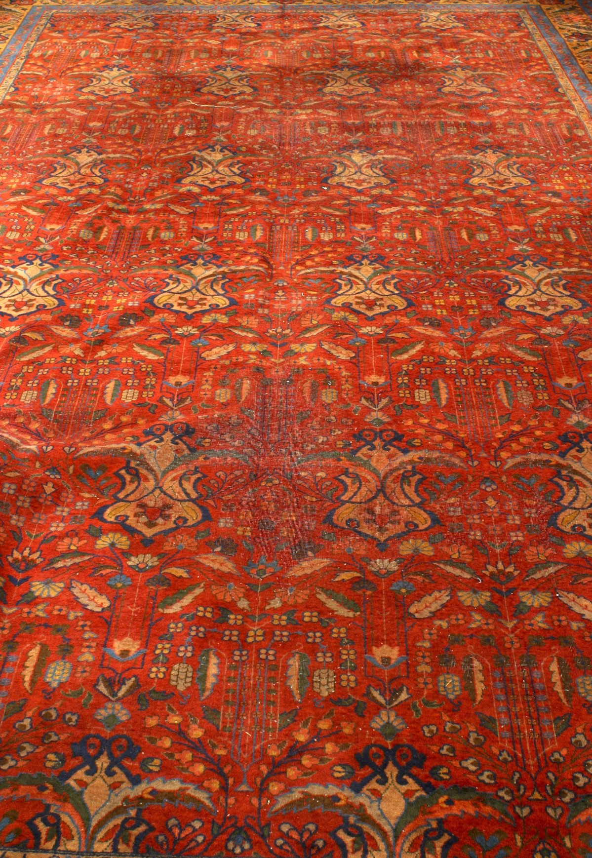 Indian agra red blue and gold floral rug 1