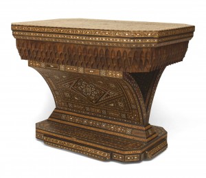 Moorish center table inlaid with pearl bone and woods