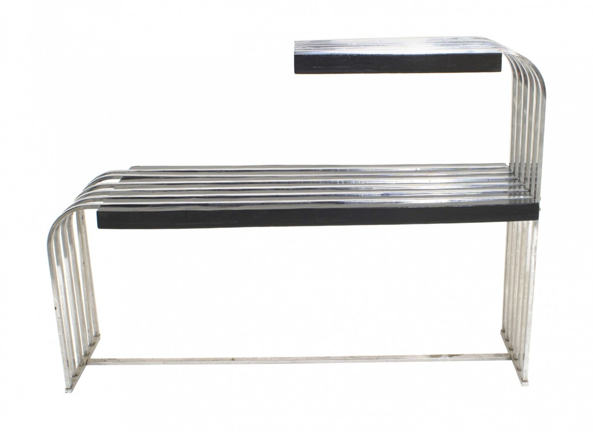 Art deco black lacquered and chrome 2 tier end table
