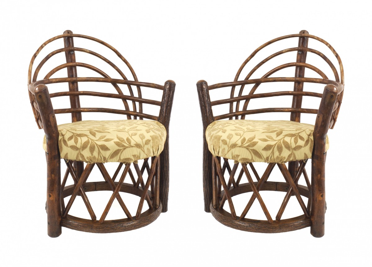 Old hickory paisley lattice arm chairs