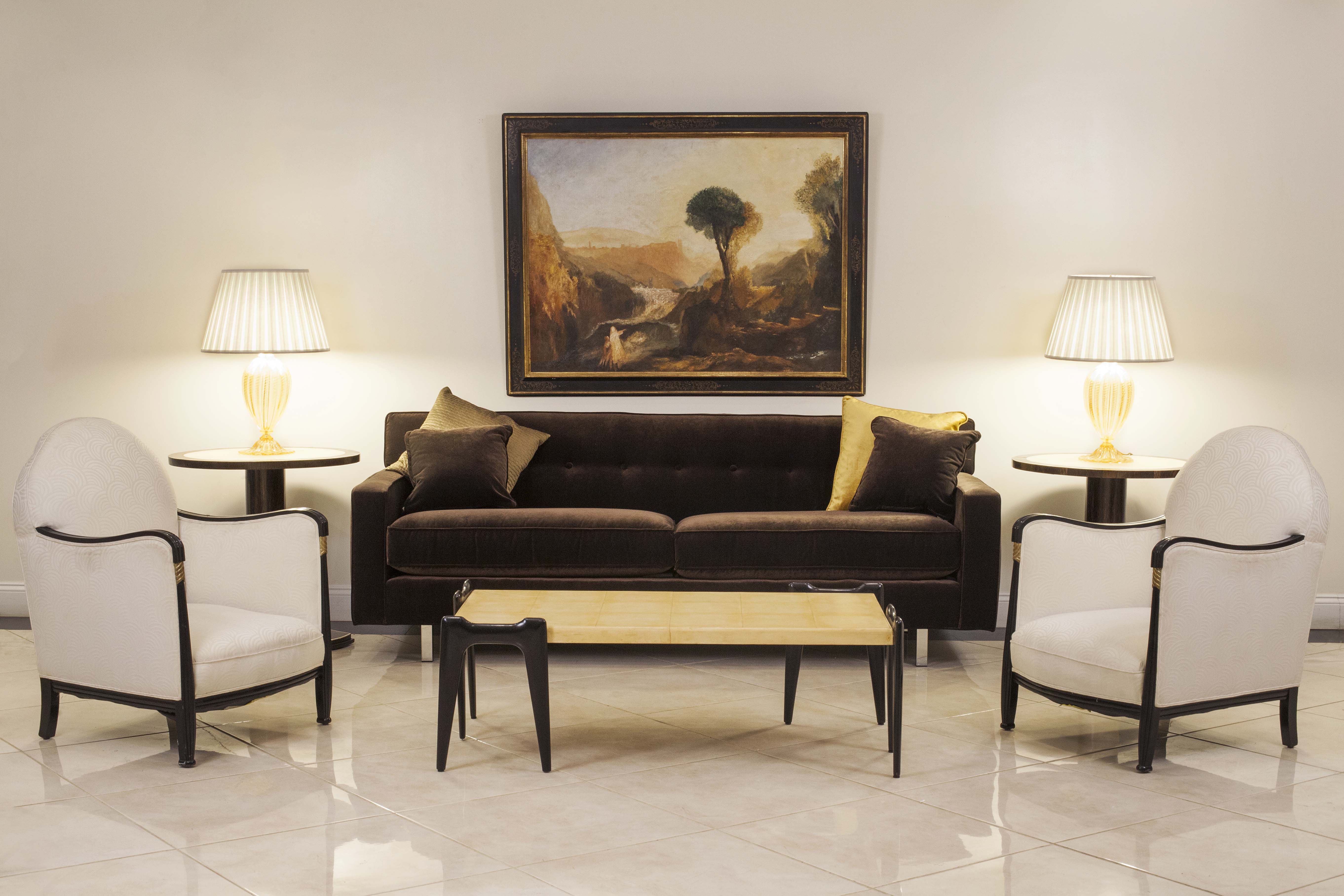 Contemporary brown velvet sofa