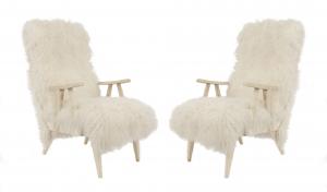 Mid century lambs wool arm chairs 1