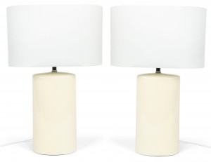 Pair contemporary beige ceramic table lamps 1
