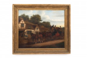 Country victorian oil painting of horse carriage