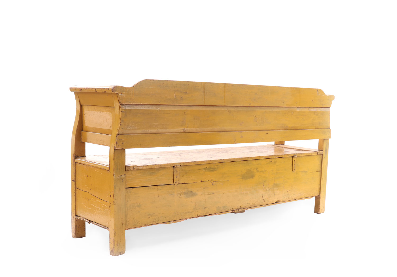 Country rustic yellow wooden bench 1