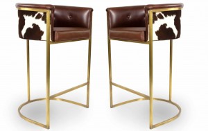 Contemporary brown leather and cow hide bar stools 1