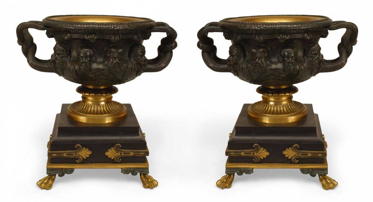 Pair of italian neoclassic bronze and gilt urns