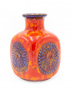 German bay keramic orange ceramic vase with blue design