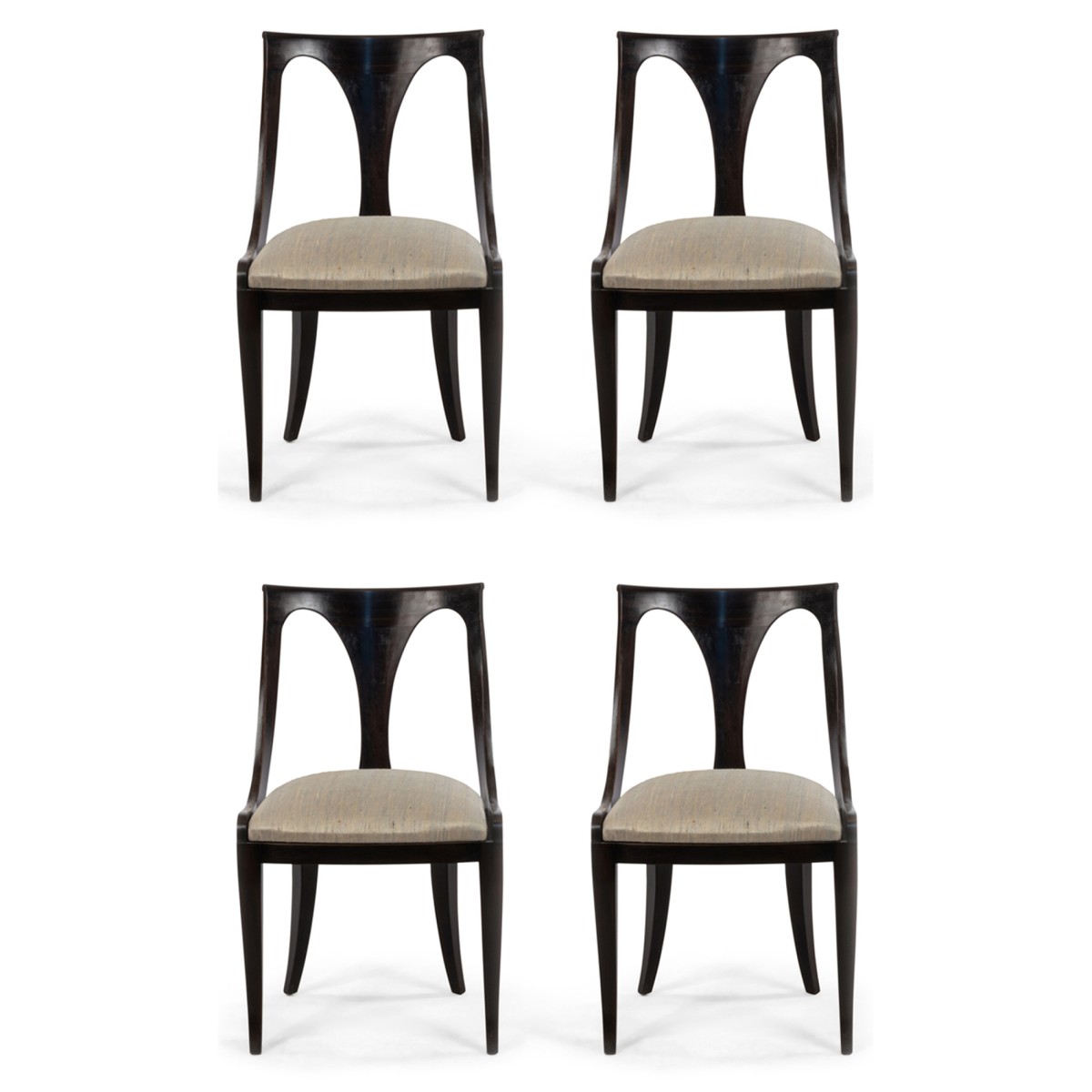 Set of 4 Empire Style Black Lacquer and Blue Silk Dining Side Chairs