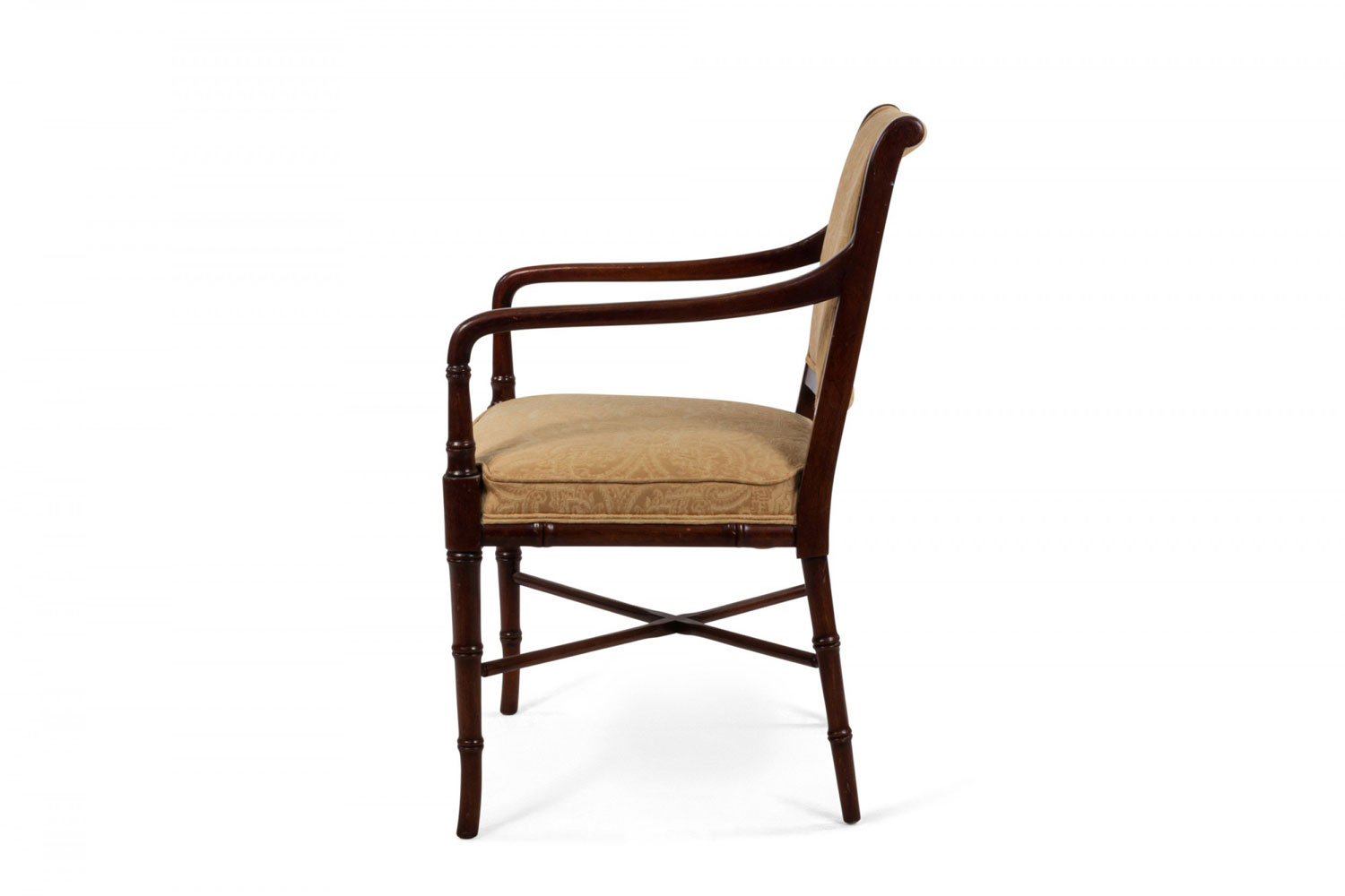 Set of 6 yellow damask mahogany arm chairs