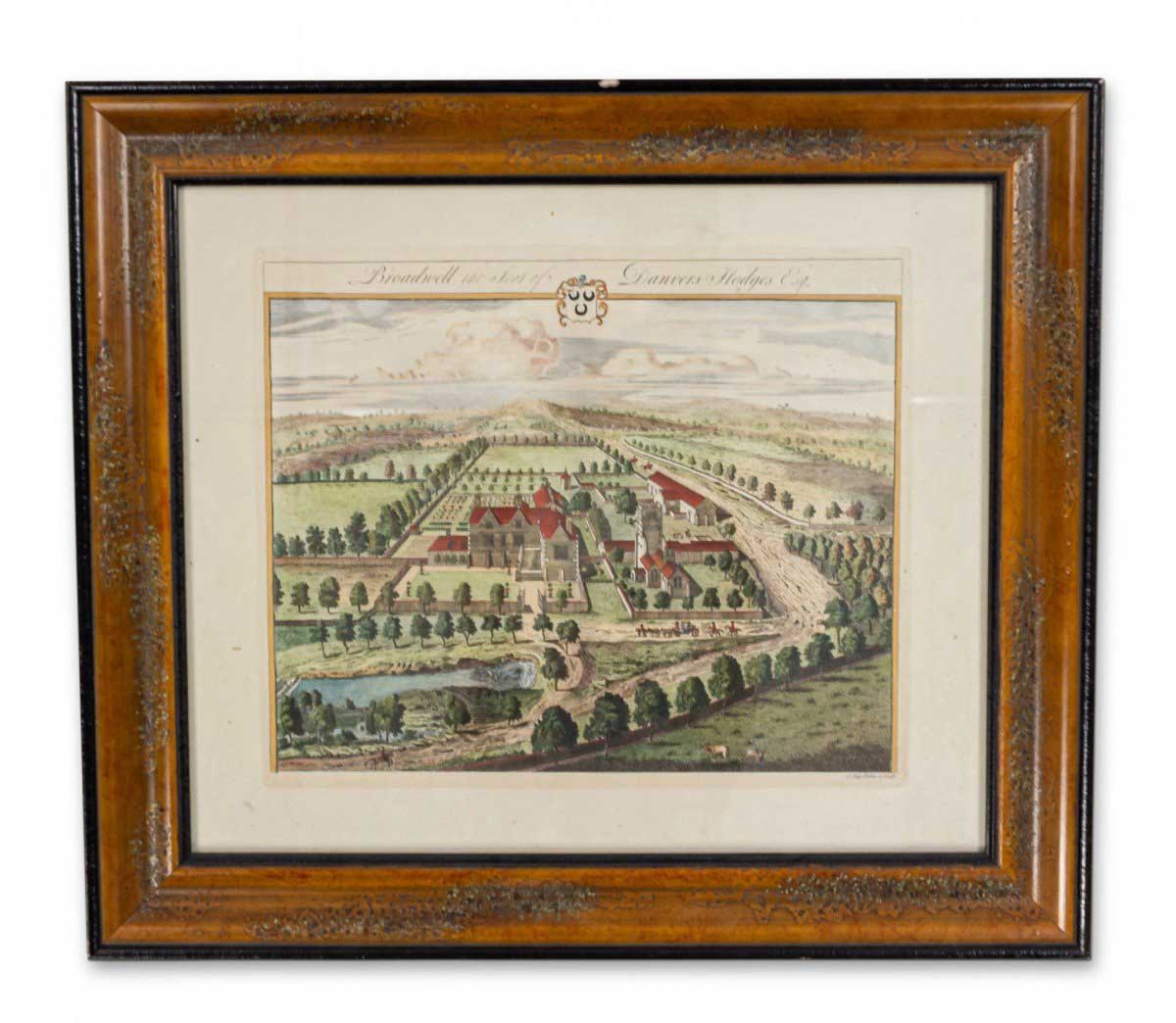 Color drawing of an english estate in a wooden frame2