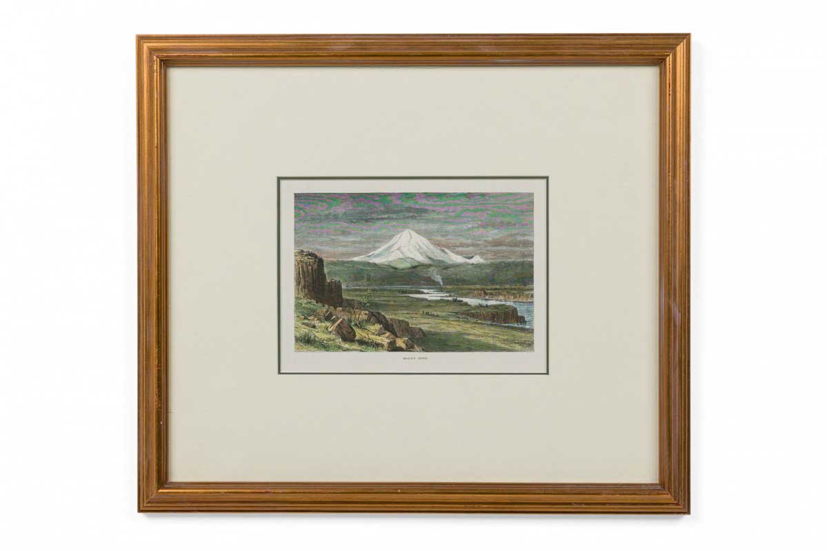 Watercolor of mt hood in white matting and gilt frame