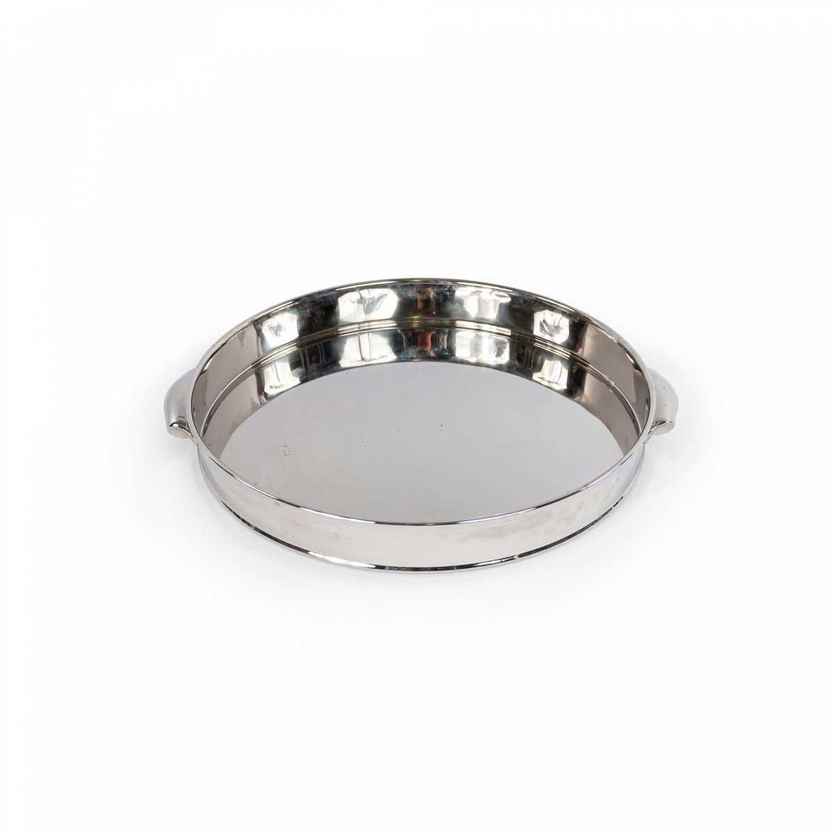 Round silver metal tray with handles