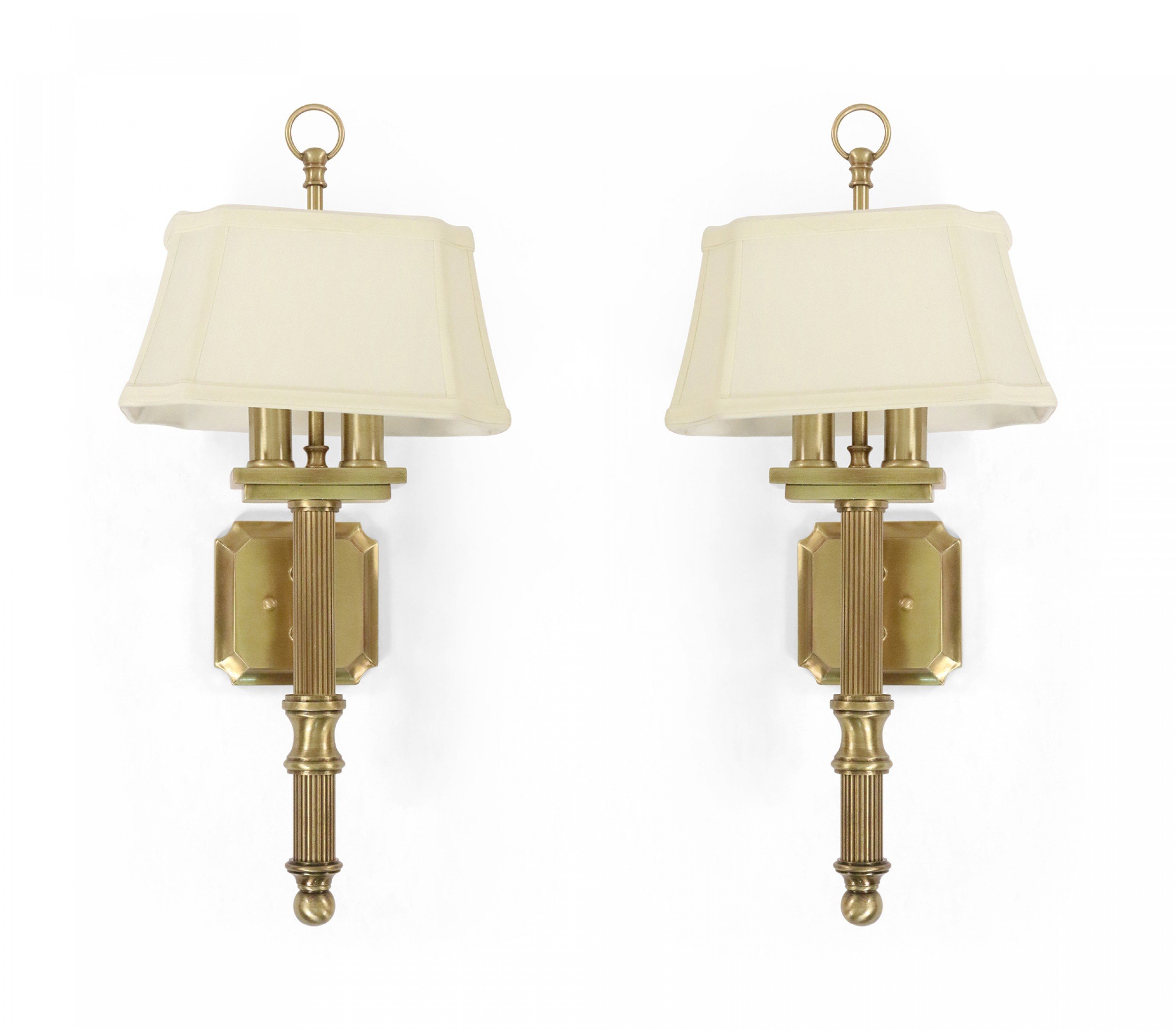 Contemporary gilt metal fabric shaded wall sconces 3