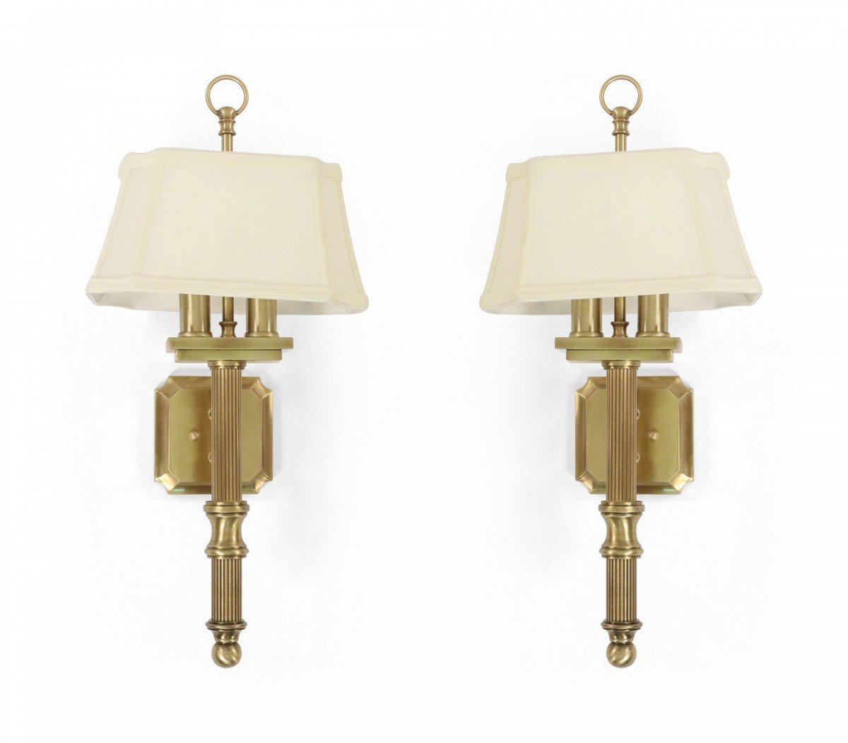 Contemporary gilt metal fabric shaded wall sconces 3