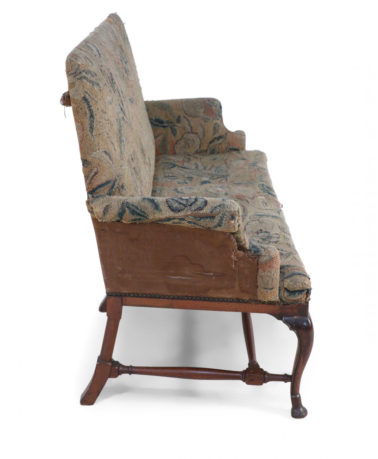 English Queen Anne Needlepoint Tapestry and Walnut Settee