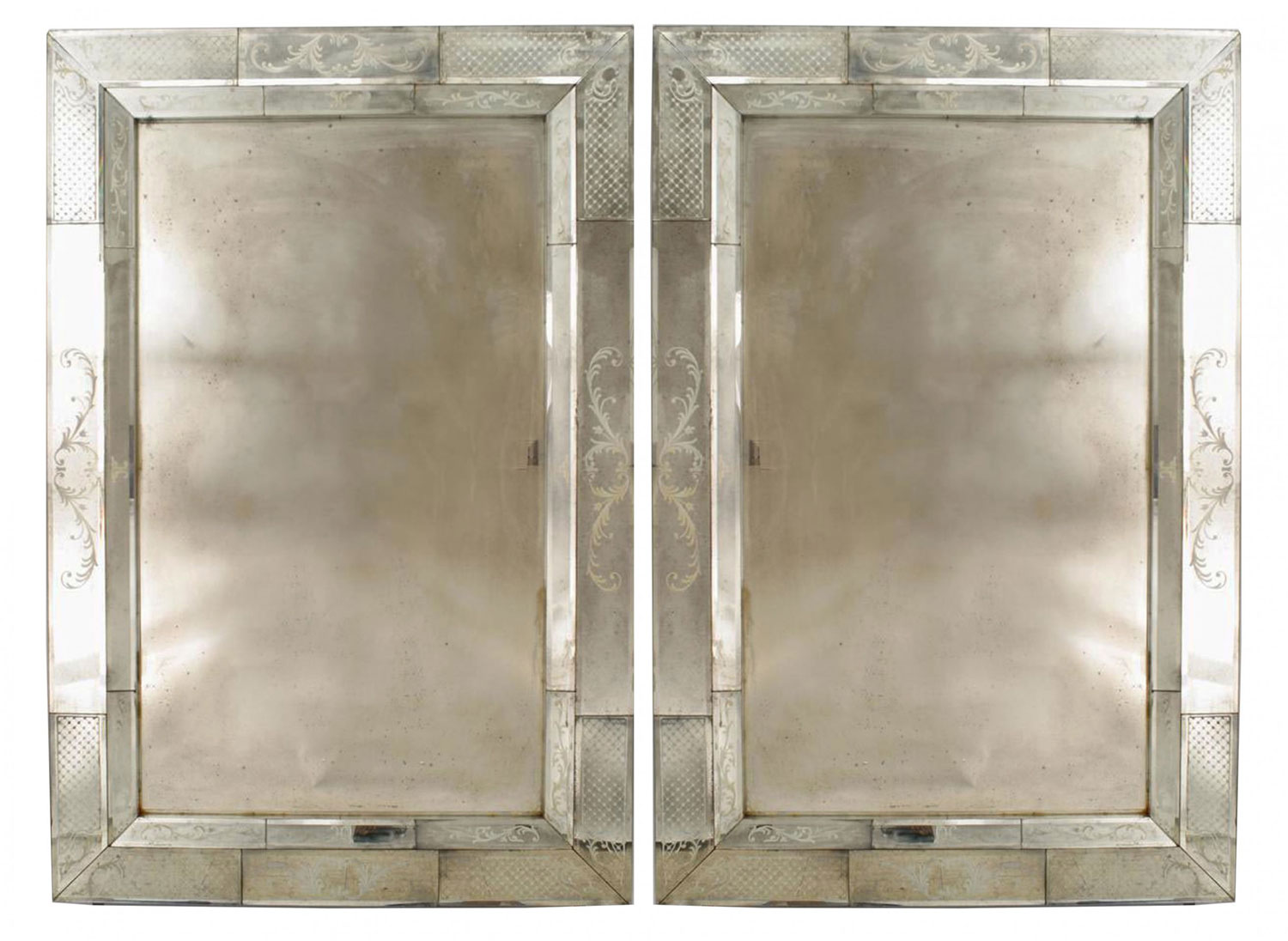 Italian murano etched glass wall mirrors