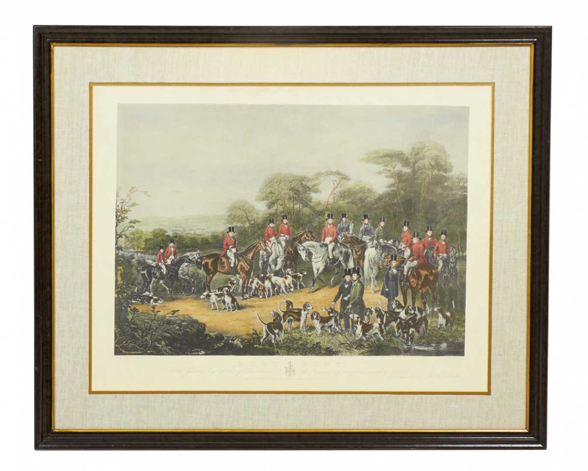 English Georgian Equestrian Scene with Mounted Riders Awaiting a Hunt