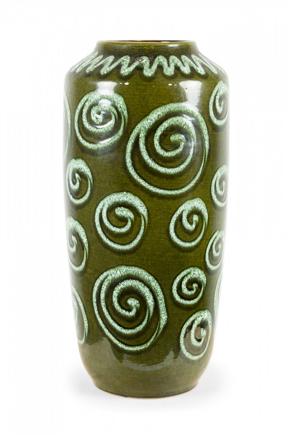 Scheurich West German Green Spiral Pattern Glazed Ceramic Vase