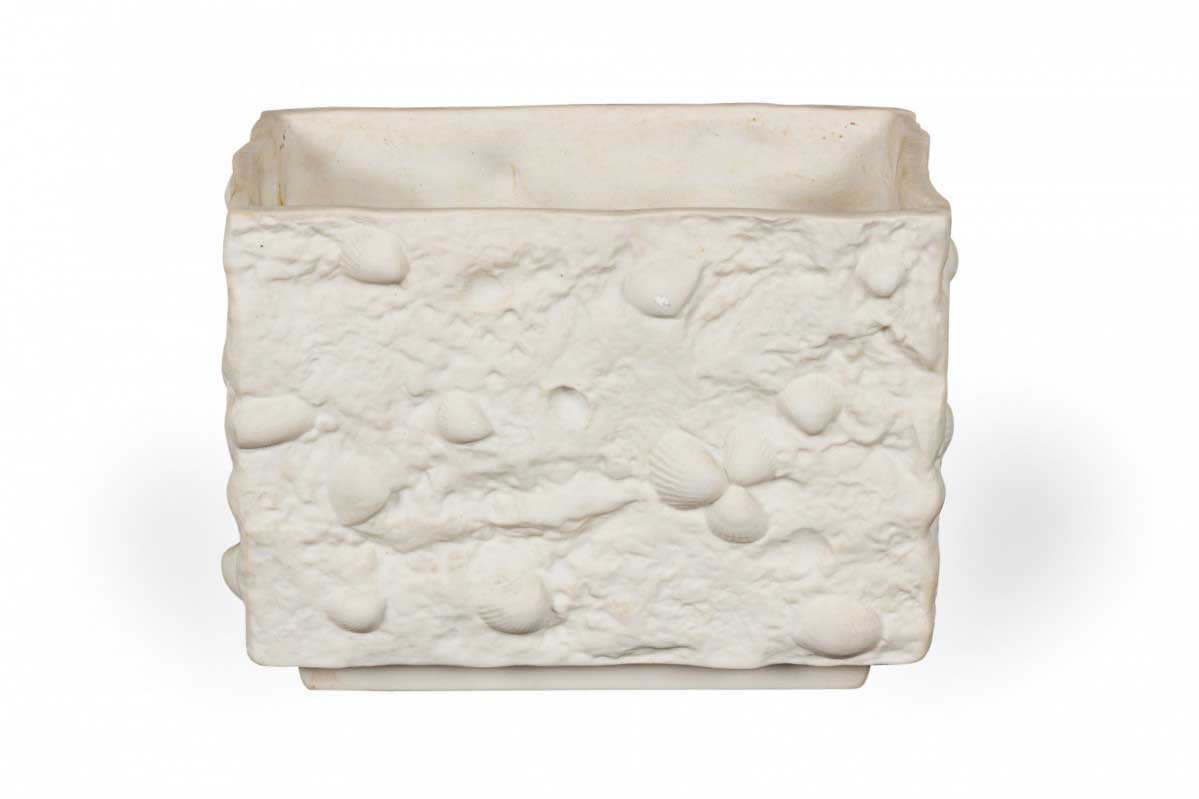 Mid Century White Porcelain with Embedded Seashells Rectangular Vase