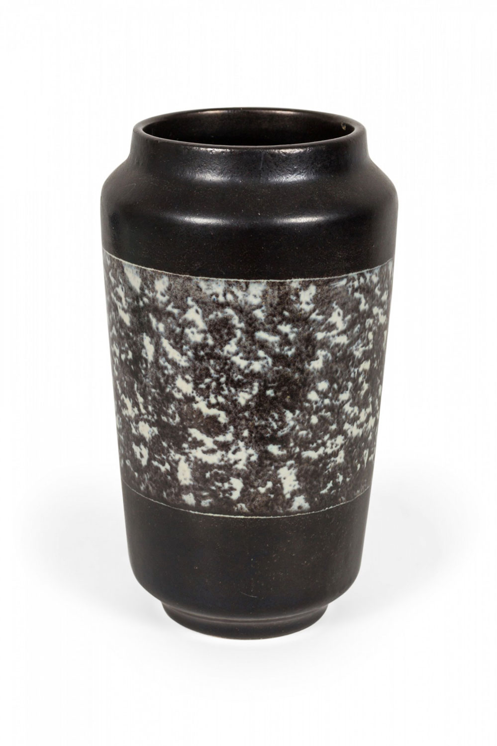 Mid Century Black and White and Gray Marbled Stripe Glazed Ceramic Vase