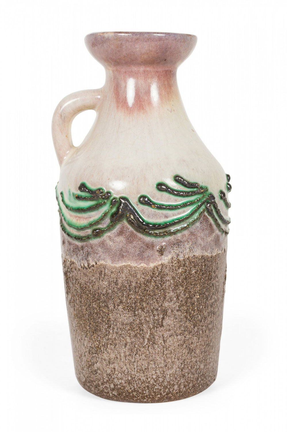 Strehla Keramik East German Mid Century Textured Brown Green Beige and Purple Glazed Ceramic Jug