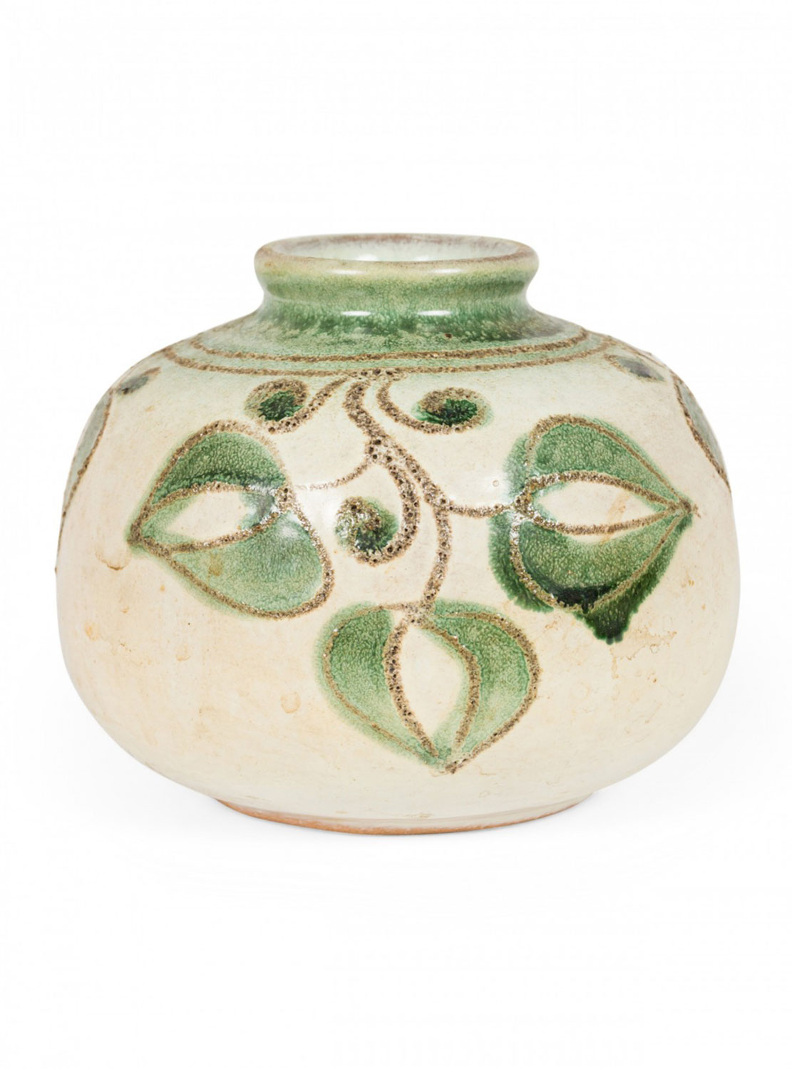 Mid Century German Green and Beige Vine Design Ceramic Vase