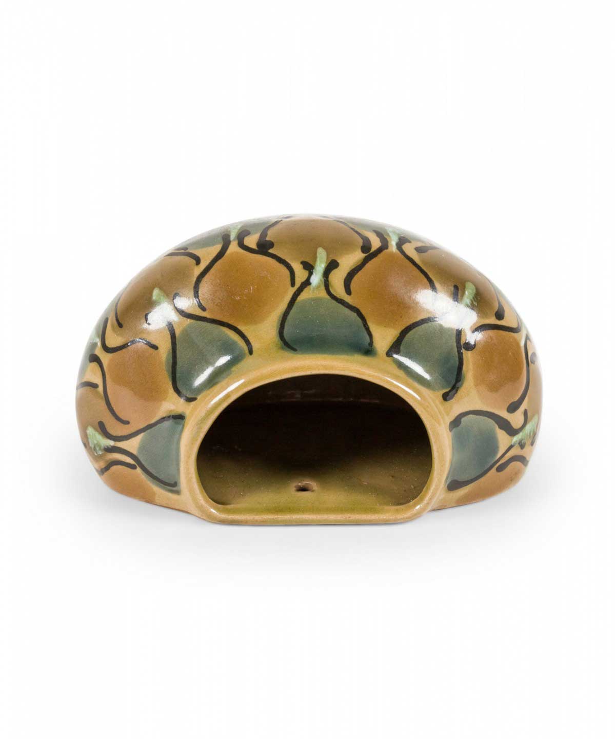 Russian Mid Century Wall Mounted Brown and Blue Geometric Design Glazed Ceramic Vase