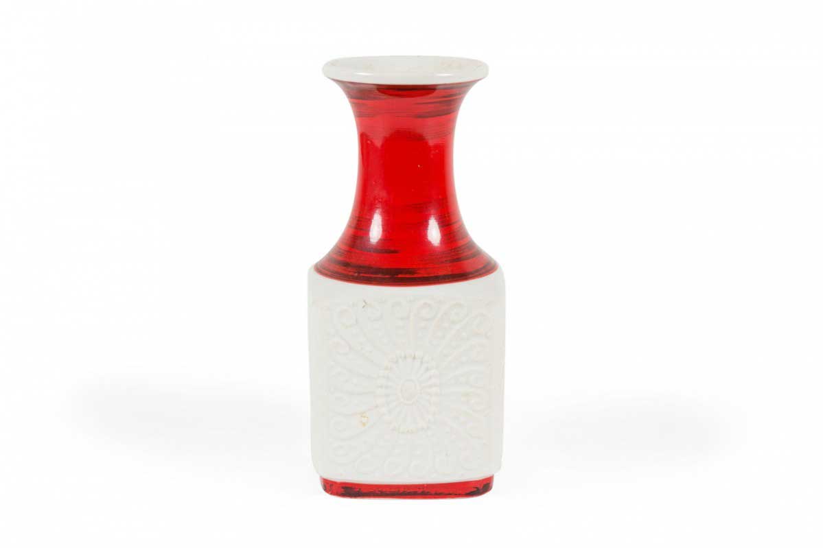 KPM West German Mid Century White Stamped and Red Glazed Porcelain Vase
