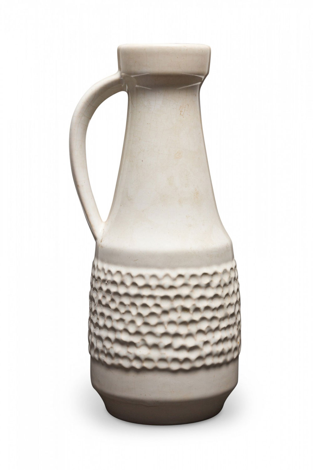 Mid Century West German White Dimpled Band Design Ceramic Handled Vase