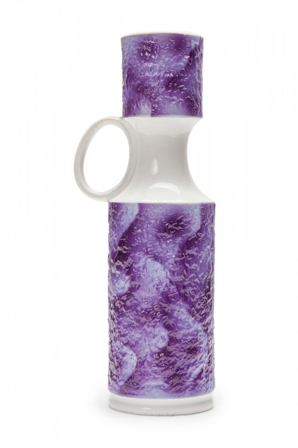 KPM West German Mid Century Puple Textured and White Porcelain Handled Vase