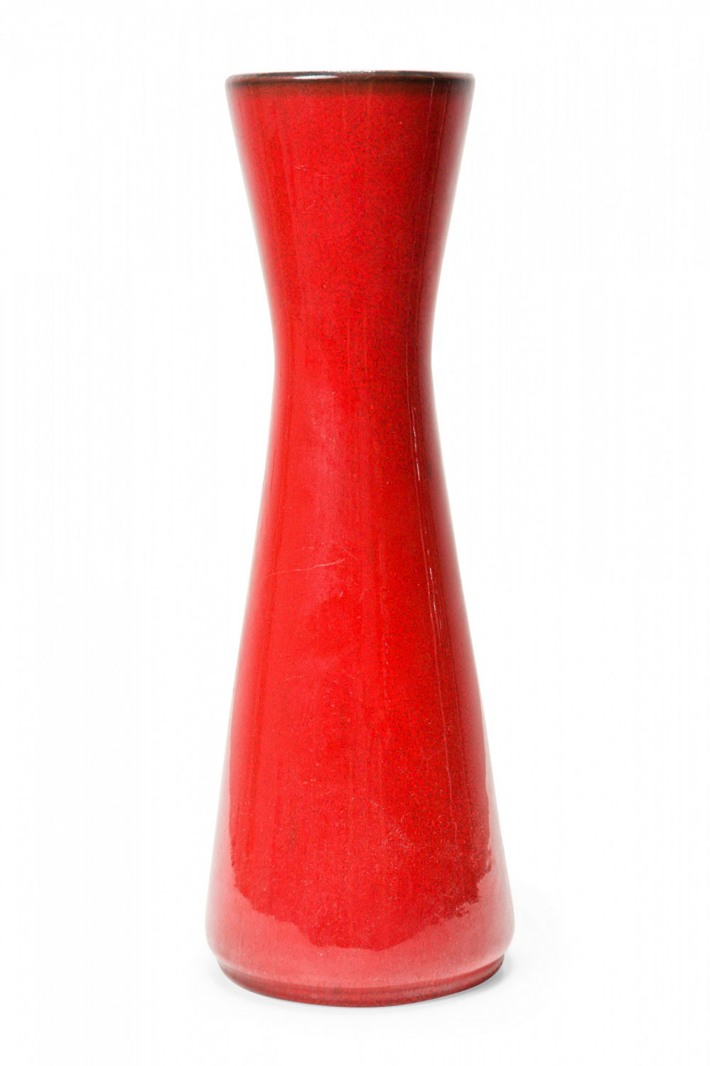 West German Mid Century Red Hourglass Form Ceramic Vase