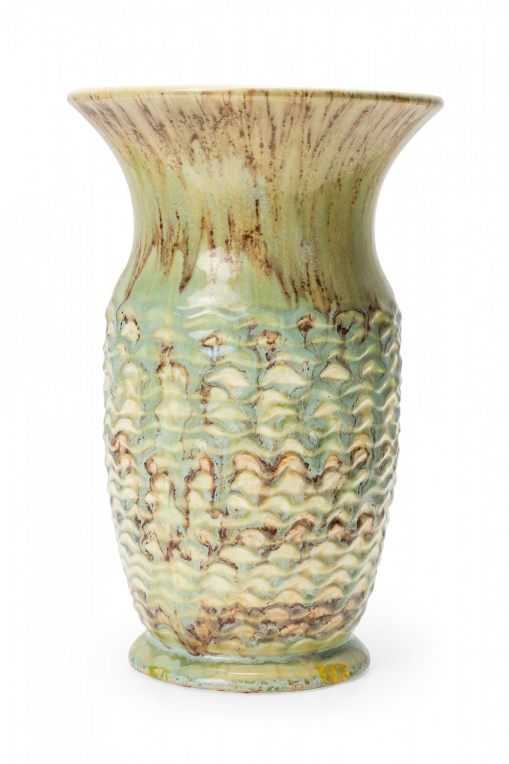 Mid Century German Light Green and Brown Drip Glazed Ceramic Vase