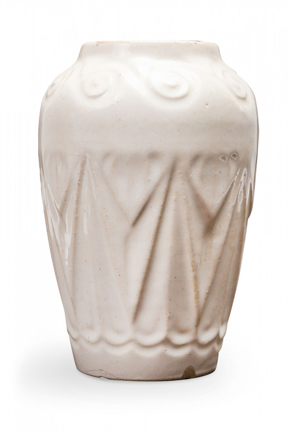 West German Mid Century Geometric Incised White Porcelain Vase