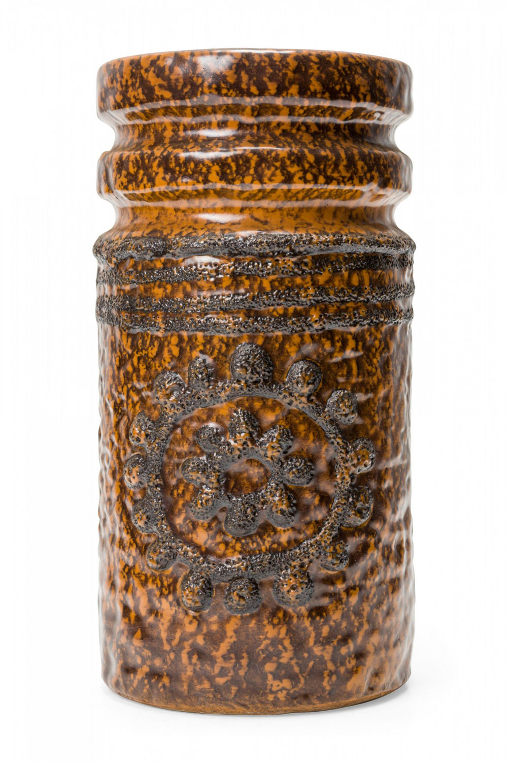 VEB Haldensleben Keramik German Mid Century Concentric Circle Design Brown Glazed Ceramic Vase