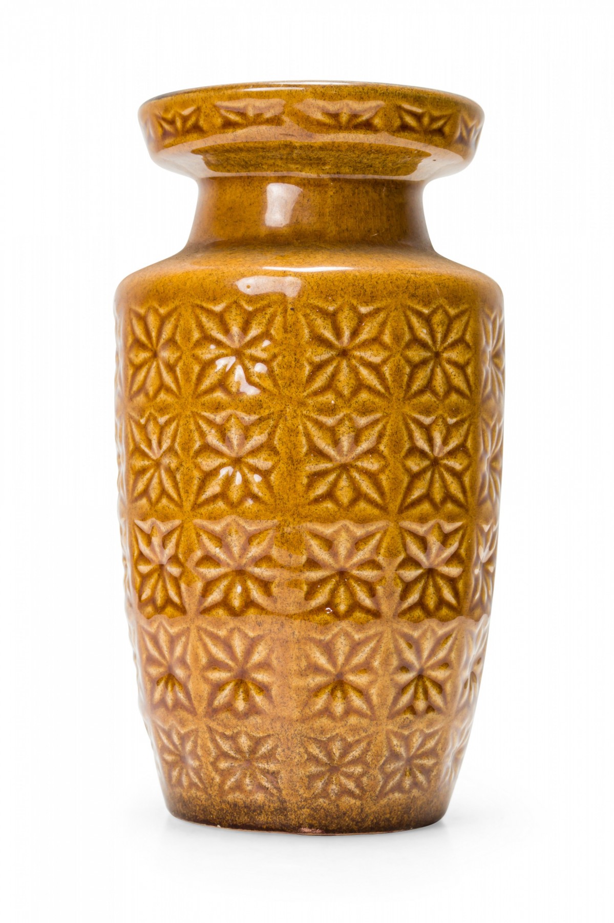 Scheurich West German Mid Century Incised Floral 'Prisma' Design Brown Glazed Vase