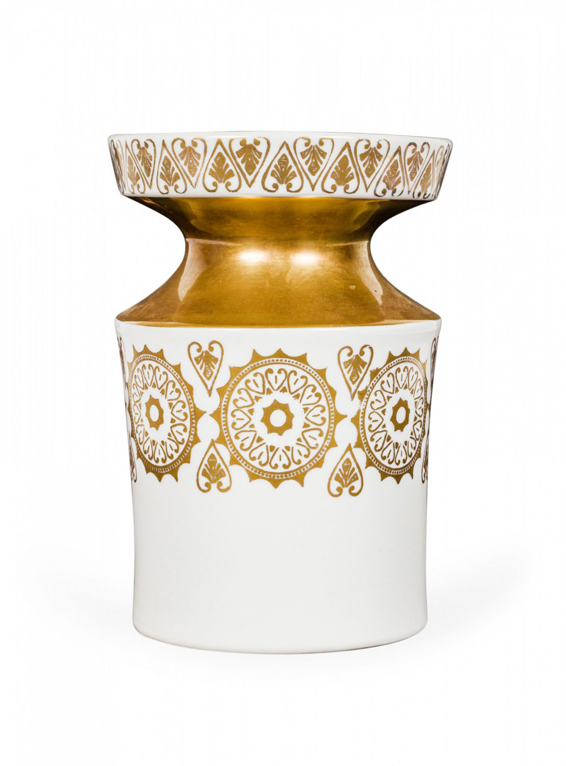Unterweissbach East German Mid Century Gilt Medallion Patterned White Porcelain Vase