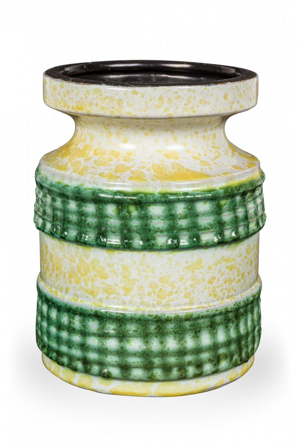 German Mid Century Green Banded and Gold Speckle Glazed Ceramic Vase