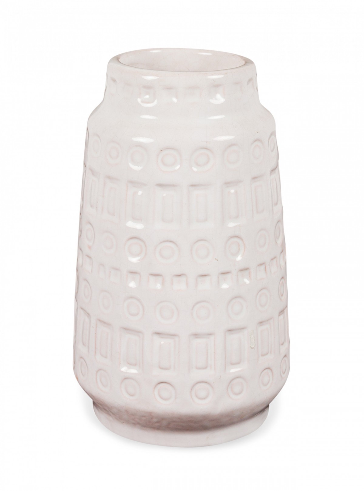 Scheurich Keramik West German Banded Square and Circle 'Inka' Pattern White Ceramic Vase