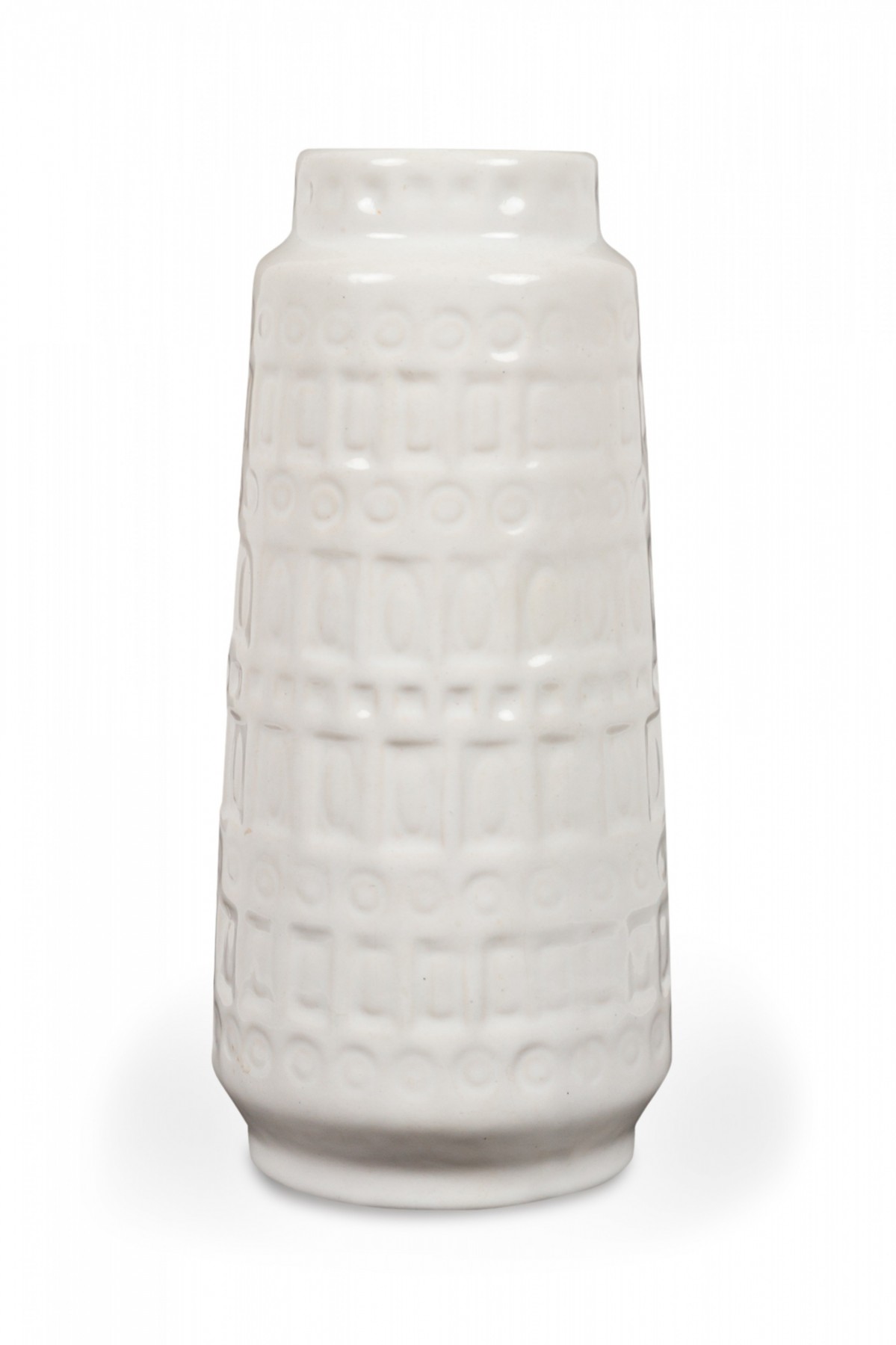 Scheurich Keramik West German Banded Square and Circle 'Inka' Patterned White Ceramic Vase